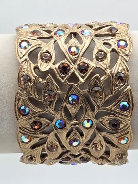 Vtg TARA of Fifth Avenue Aurora Borealis Gold Tone Cuff Bracelet